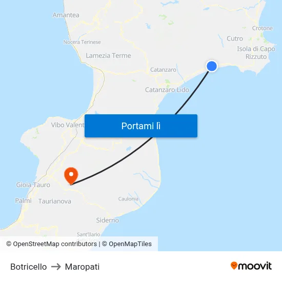 Botricello to Maropati map