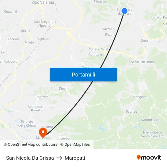 San Nicola Da Crissa to Maropati map