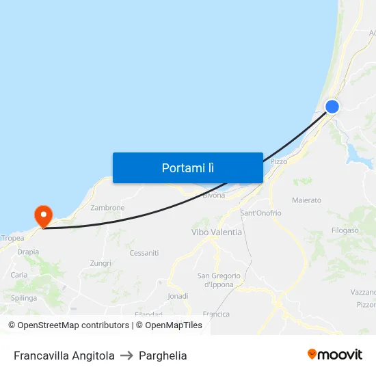 Francavilla Angitola to Parghelia map