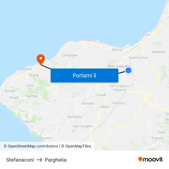 Stefanaconi to Parghelia map