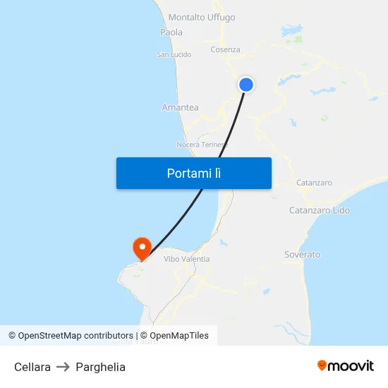Cellara to Parghelia map