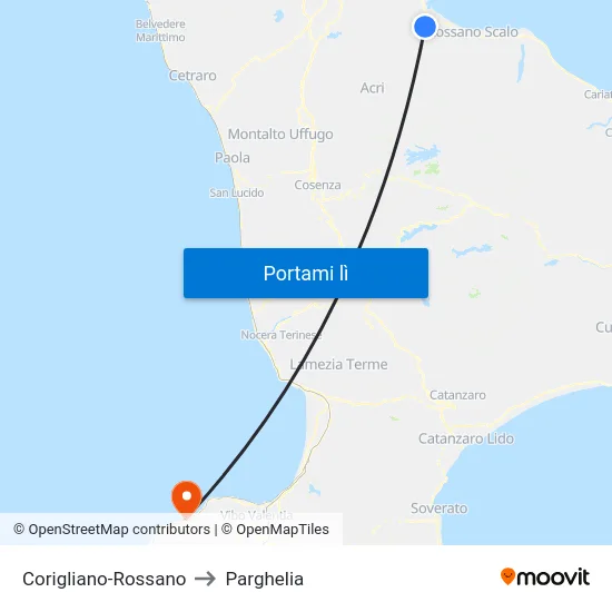 Corigliano-Rossano to Parghelia map