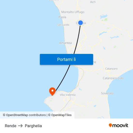 Rende to Parghelia map