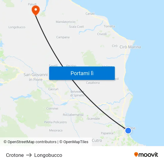 Crotone to Longobucco map