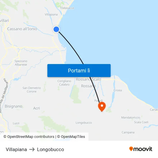 Villapiana to Longobucco map