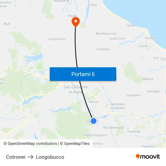 Cotronei to Longobucco map