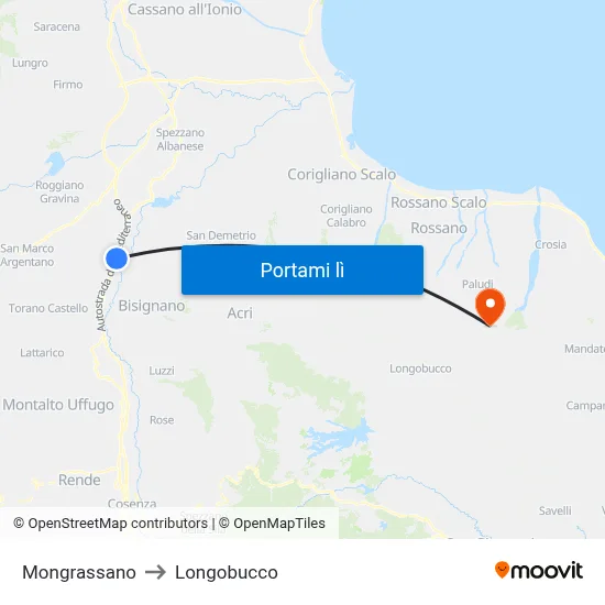 Mongrassano to Longobucco map
