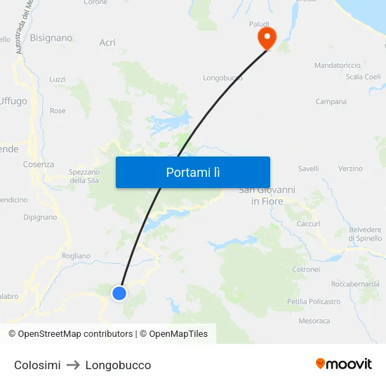 Colosimi to Longobucco map