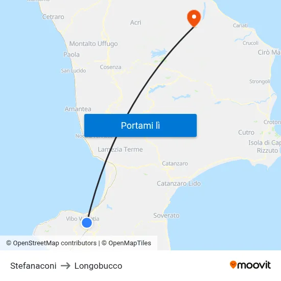 Stefanaconi to Longobucco map