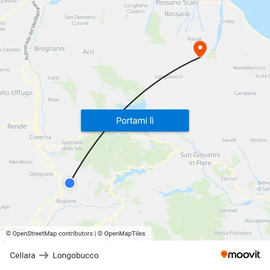 Cellara to Longobucco map