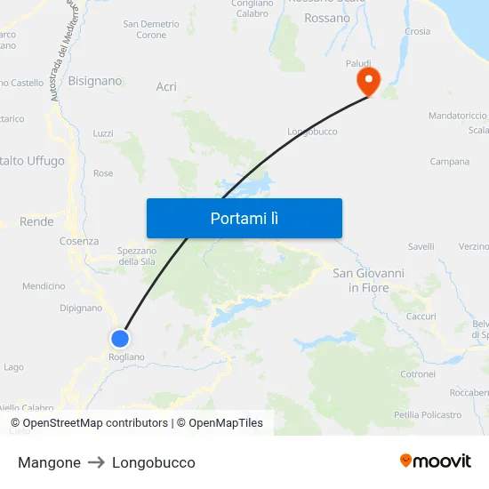 Mangone to Longobucco map