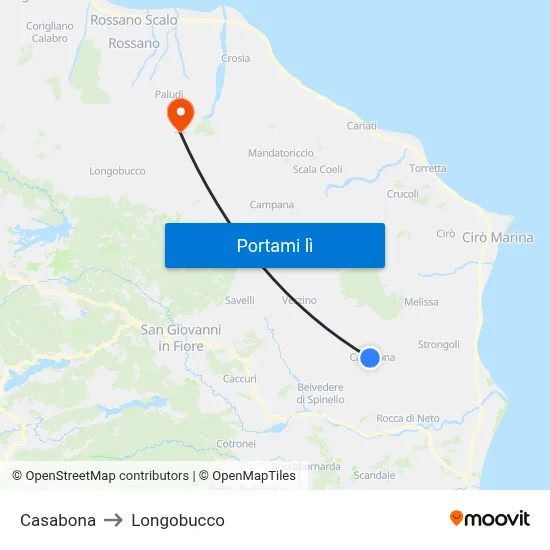 Casabona to Longobucco map