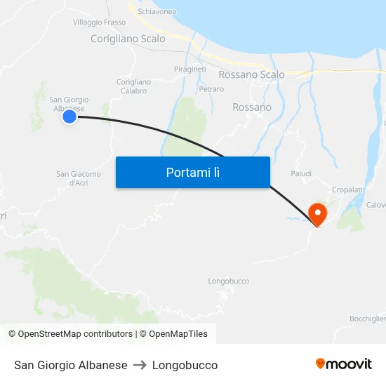 San Giorgio Albanese to Longobucco map