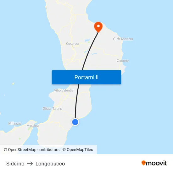 Siderno to Longobucco map