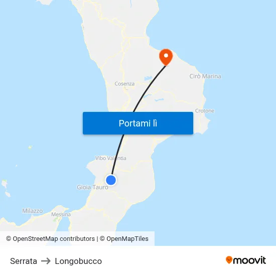 Serrata to Longobucco map