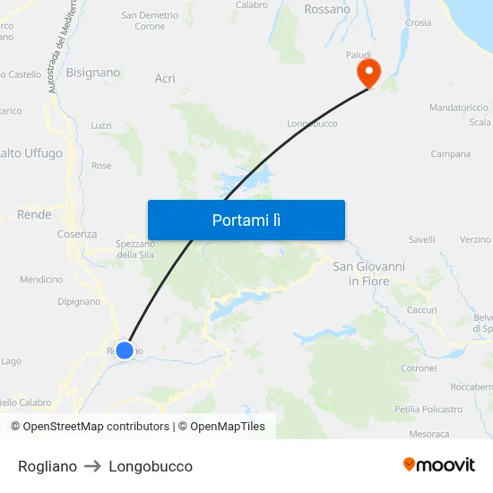 Rogliano to Longobucco map