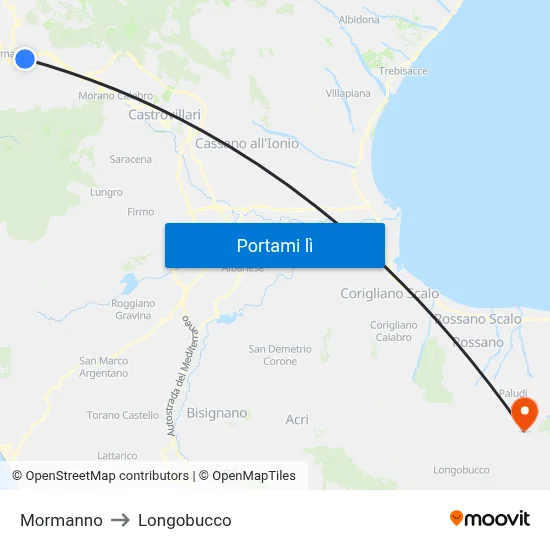 Mormanno to Longobucco map