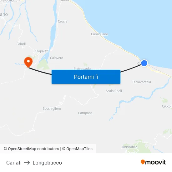 Cariati to Longobucco map