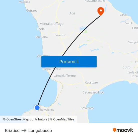 Briatico to Longobucco map