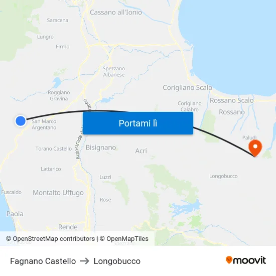 Fagnano Castello to Longobucco map