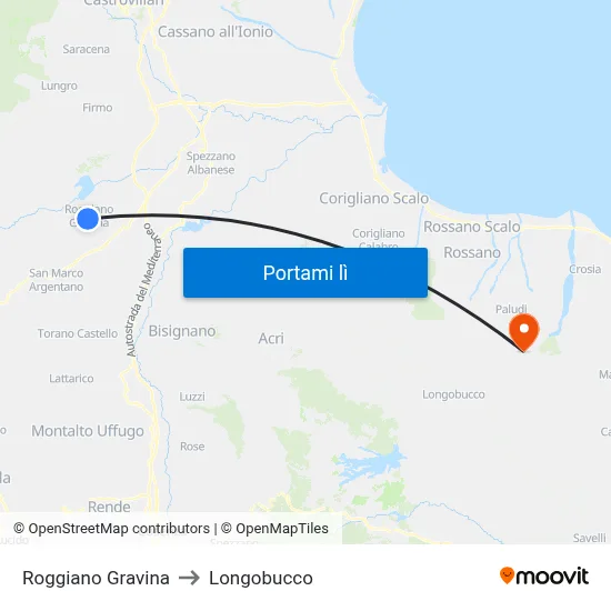 Roggiano Gravina to Longobucco map