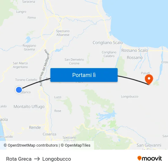 Rota Greca to Longobucco map