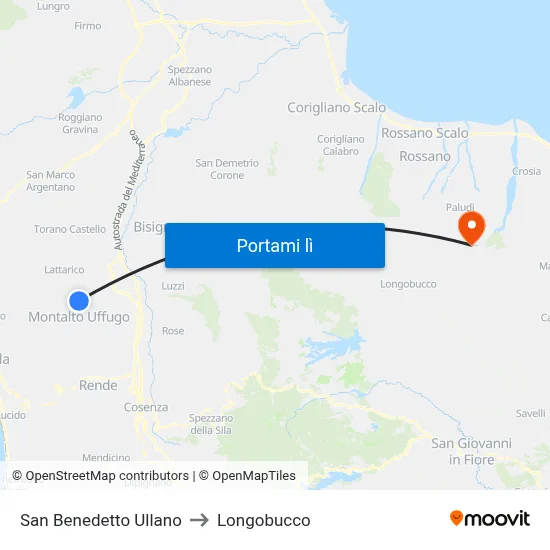 San Benedetto Ullano to Longobucco map