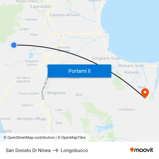 San Donato Di Ninea to Longobucco map