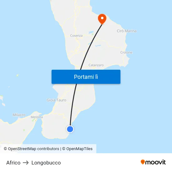 Africo to Longobucco map