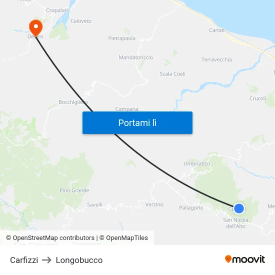 Carfizzi to Longobucco map