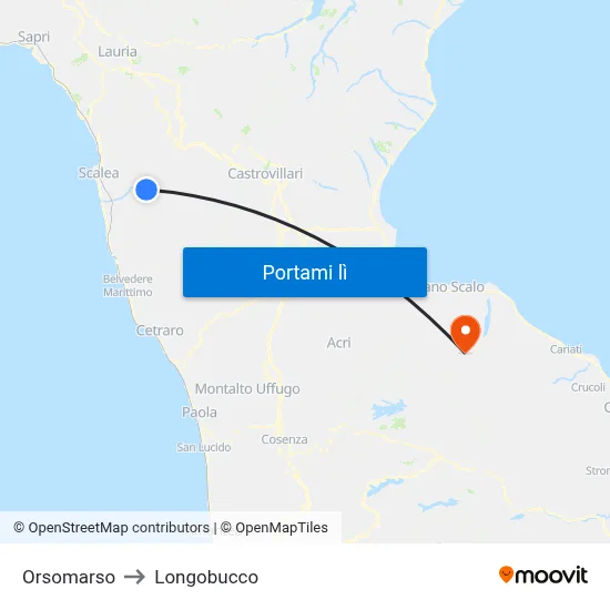 Orsomarso to Longobucco map