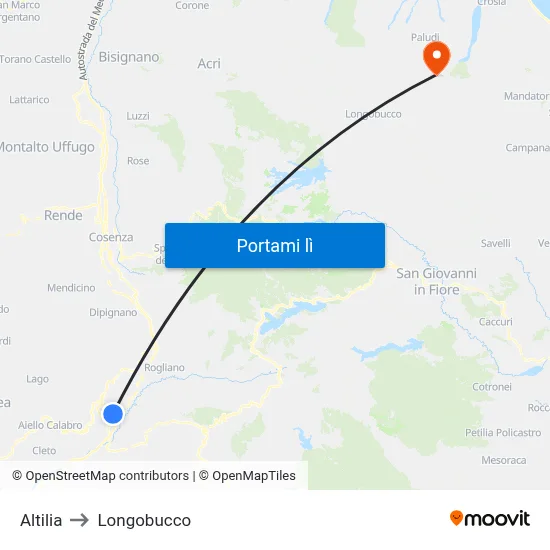 Altilia to Longobucco map