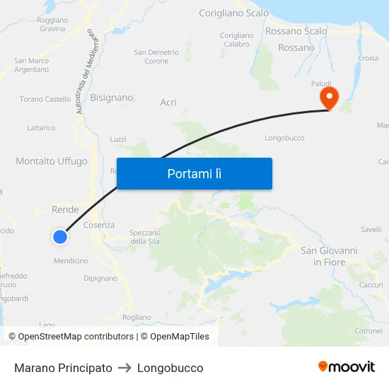 Marano Principato to Longobucco map
