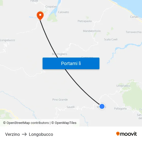 Verzino to Longobucco map