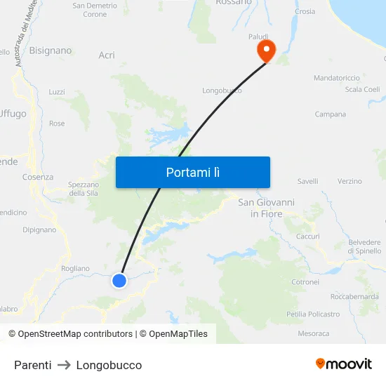 Parenti to Longobucco map