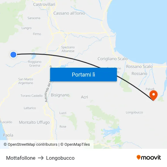 Mottafollone to Longobucco map