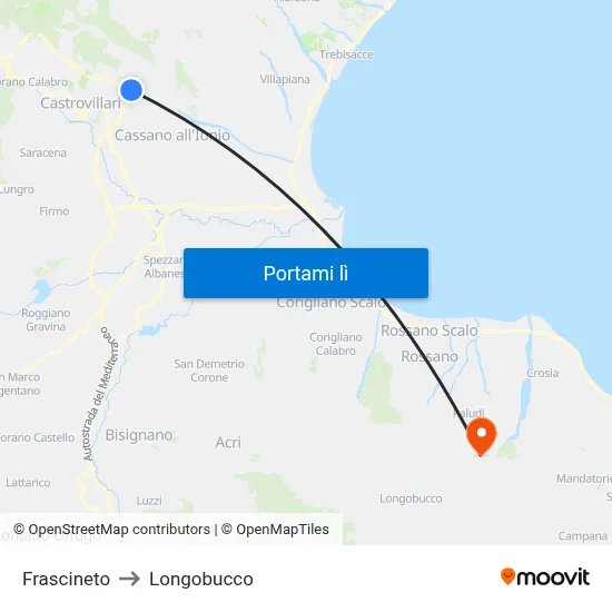 Frascineto to Longobucco map