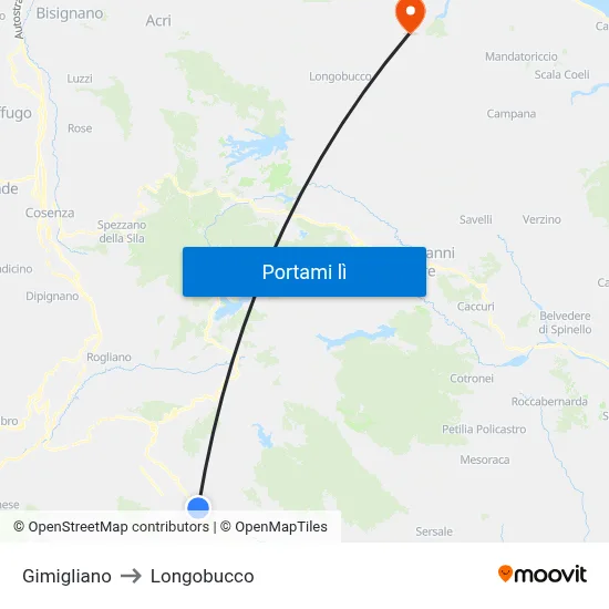 Gimigliano to Longobucco map