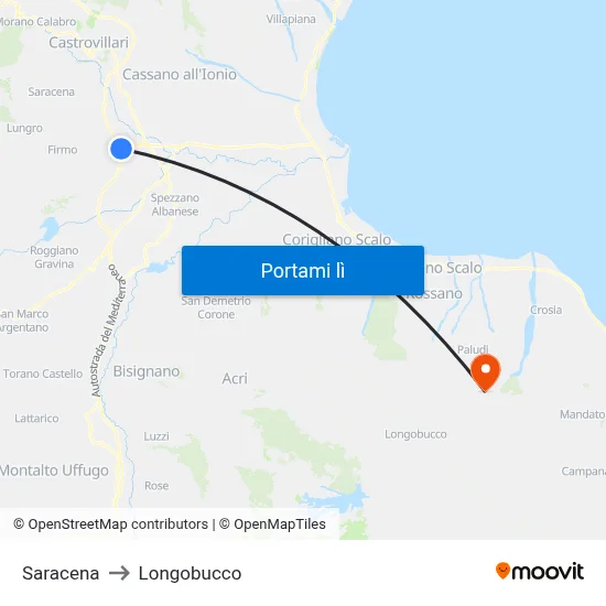 Saracena to Longobucco map