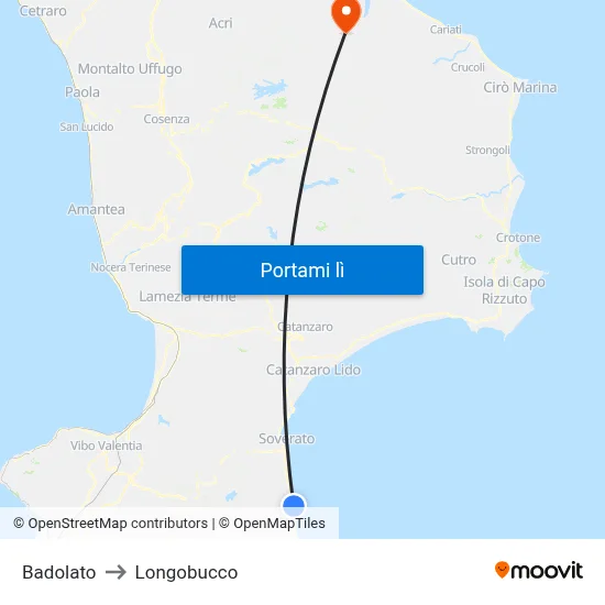 Badolato to Longobucco map