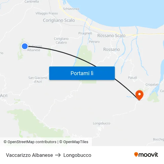Vaccarizzo Albanese to Longobucco map
