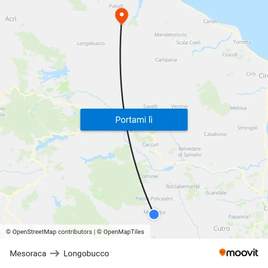 Mesoraca to Longobucco map
