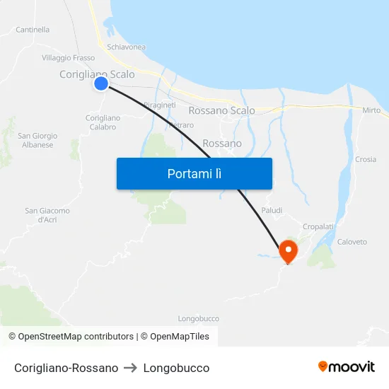 Corigliano-Rossano to Longobucco map