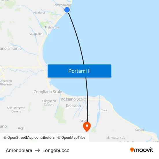 Amendolara to Longobucco map