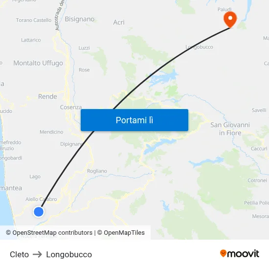 Cleto to Longobucco map