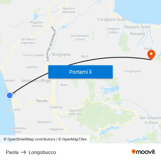 Paola to Longobucco map
