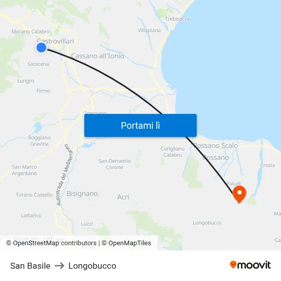San Basile to Longobucco map