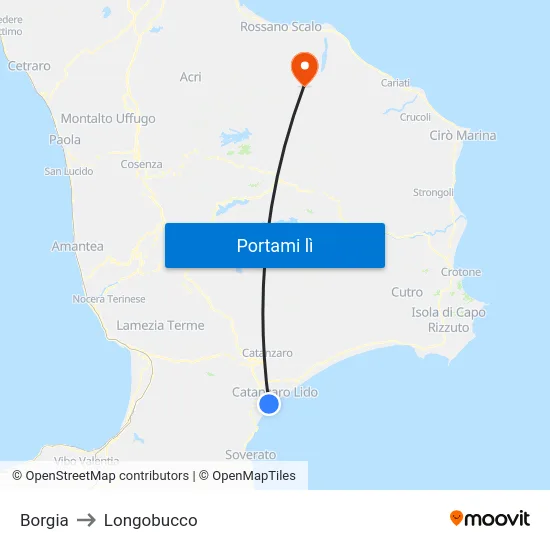 Borgia to Longobucco map