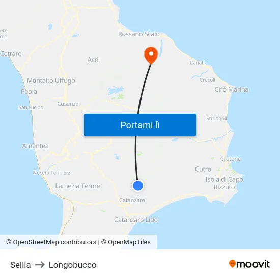 Sellia to Longobucco map