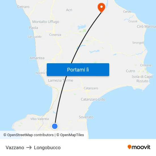 Vazzano to Longobucco map